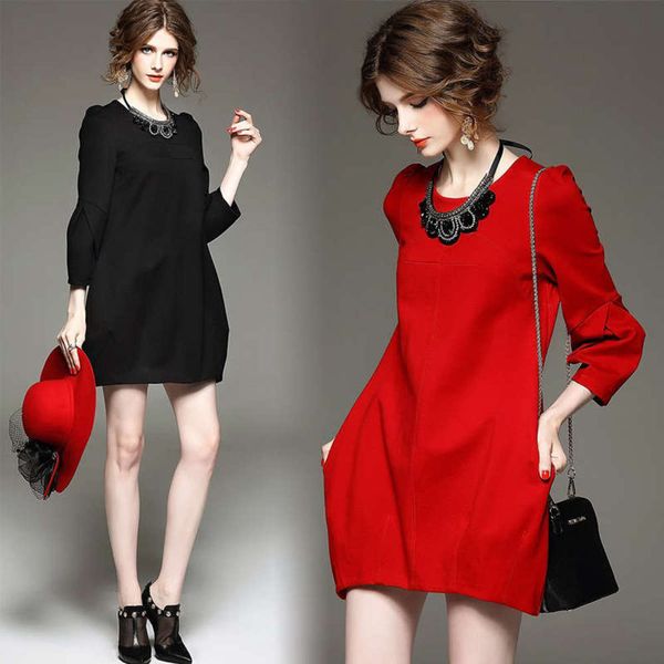 

women's autumn and winter long new sleeve large dress red buttock skirt, Black;gray