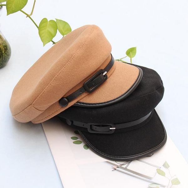 

berets all-match woolen leather octagonal hat ladies british flat navy boinas para mujer cappello donna czapka zimowa casquette, Blue;gray