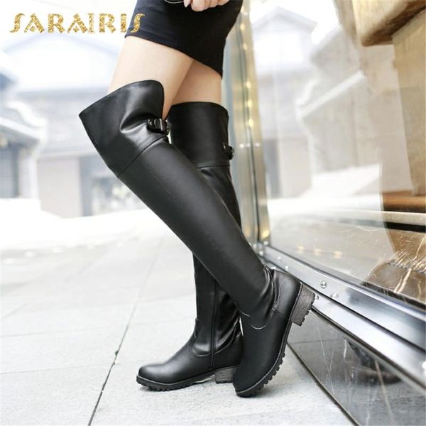 

boots sarairis 2021 fashion thick heels concise elegant shoes woman zipper british style platform comfy thigh high ladies, Black