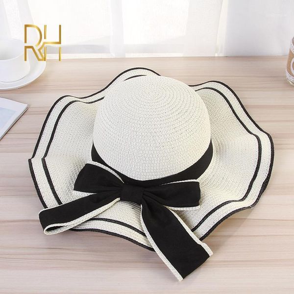 

wide brim hats women beach hat summer straw big sun foldable block uv protection lady bone cap rh1, Blue;gray