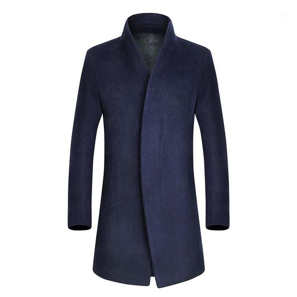 

helisopus autumn winter mens long thicken wool coat business slim fit homme casual trench overcoat, Black