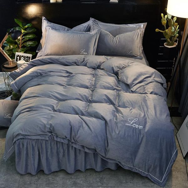 

de set per комфортная одеяло кровать velvet +2018 постельных принадлежностей кристал 4шт ropa корейский крышки юбка шнурка новый cama лист b