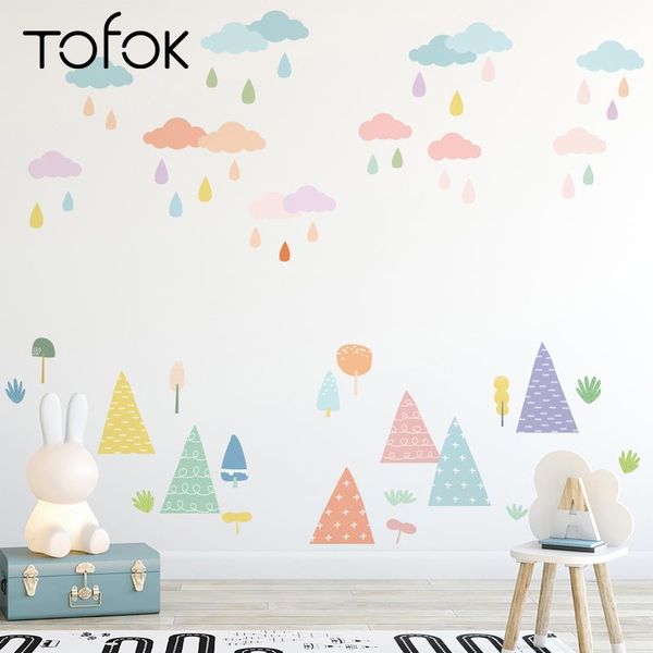 

tofok cloud raindrop diy home wall sticker ins hills trees living room kids room decoration mural decals removable dorm sticker