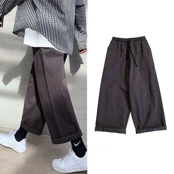

spring summer wide-leg pants men's fashion retro casual pants men streetwear korean loose straight mens trousers m-2xl, Black
