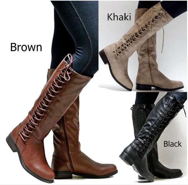 

boots brand women winter shoes genuine leather nwarmful knee lace-up motorcycle boot fgb, Black
