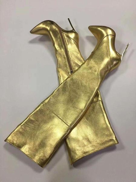 

gold boots genuine leather over the knee zip up separated winter women shoes real picture high heel long boots ing, Black