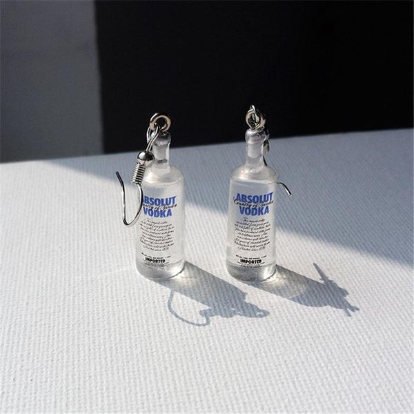 

stud exaggerated cool vodka bottle earrings for women girl 2021 funny drinking style cartoon transparent, Golden;silver