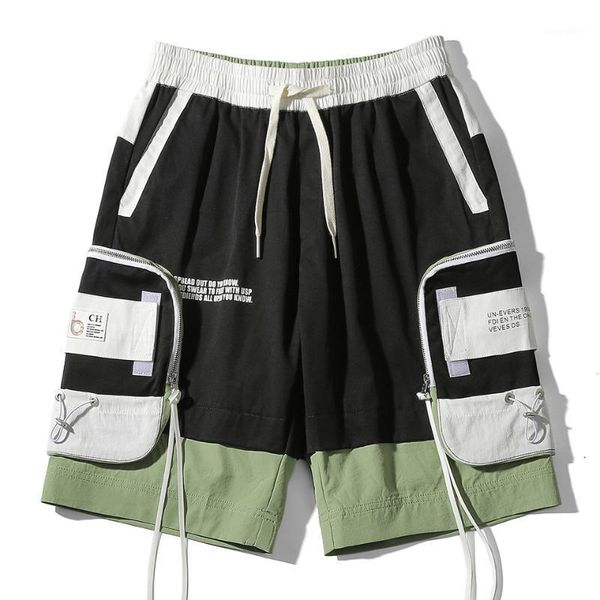 

men 2020 summer new hip hop streetwear casual vintage pockets cargo shorts men fashion rib harajuku loose fit shorts pants1, White;black