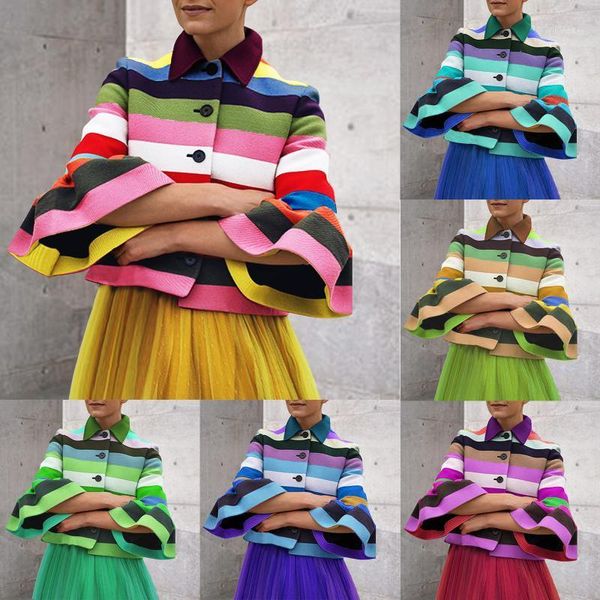 

casual striped printed jacket women turn down collar fashion coat with pockets autumn long sleeve ladies jackets coats 10..81, Black