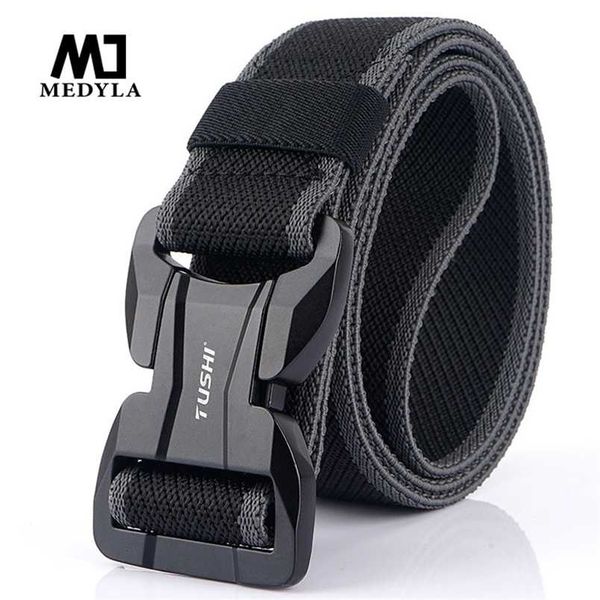 

medyla tactical belt metal buckle elastic soft nylon fast release buckle sports belt jeans outdoor leisure pants belt 220210, Black;brown