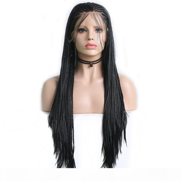 

charisma black wigs long box braided wig with baby hair side part synthetic lace front wig for black women cosplay wigs