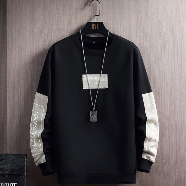 

autumn men casual sweatshirts harajuku printed men long sleeve hoodies 2021 korean man loose pullovers homme spring wearing, Black
