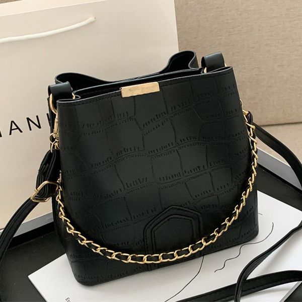 

shoulder bags stone pattern simple bucket crossbody for women pu leather solid color lady travel handbags female messenger bag