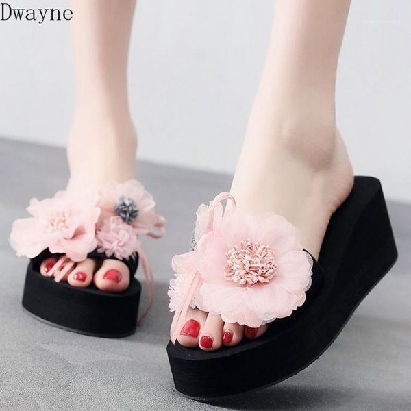 

fashion flower word drag female 2020 new thick bottom beach slippers1, Black