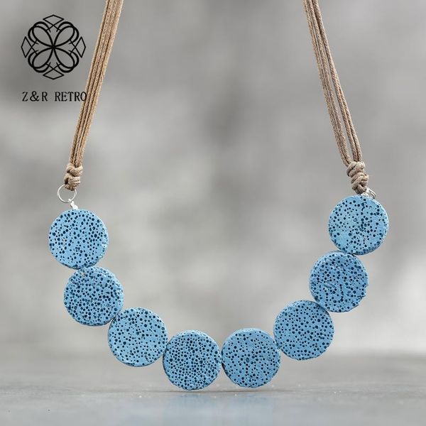 

pendant necklaces colorful volcanic stone chain chokers women's jewelry neck suspension decoration unusual statement gifts for birthday, Silver