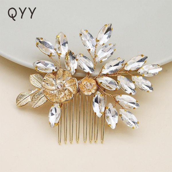 

qyy fashion rhinestone bridal hair comb gold color flower wedding hair accessories jewelry hair clips bbysiu lipper, Silver