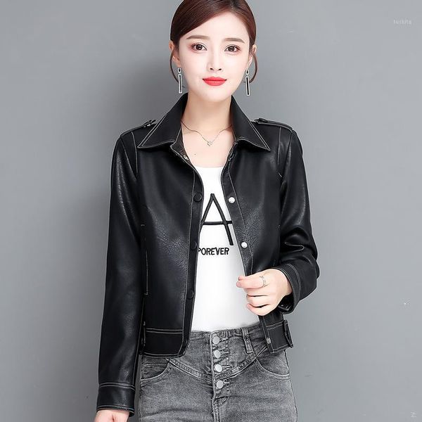 

leather clothes women's spring and autumn 2021 new korean loose and thin suede motorcycle jacket1, Black