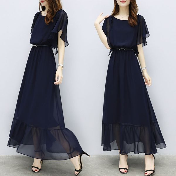 

chiffon large hem 2019 dress dressskirt dresssummer korean style new women's dress large size pregnant women's fairy short sleeve, Black;gray