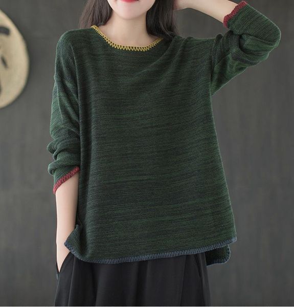 

2020 autumn new cotton embroidered sweater artistic retro loose all-match round neck long-sleeved pullover women zm, White;black