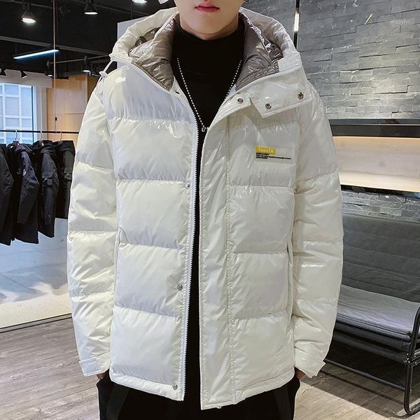 

enbu winter bright face down jacket men's short korean work clothes thickened bread suit hooded coat amazon1, Black