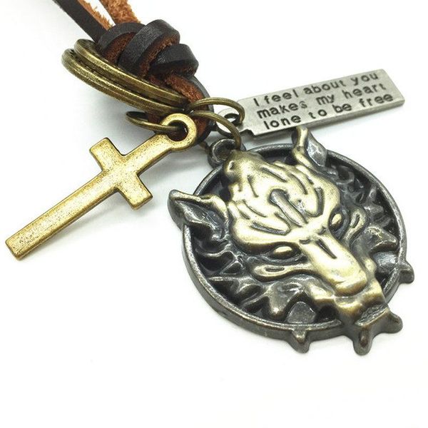 

new collor trendy fashion handmade punk vintage skull skeleton horse pendants men genuine leather necklaces jewelry for women, Silver