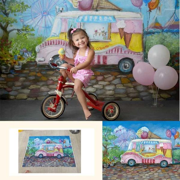 

background material ice cream van-baby girls portrait backdrops hand painted printed summer art pography backdrop for studio1