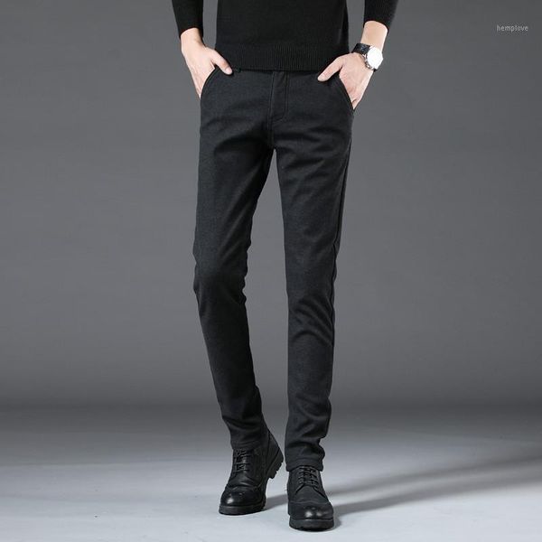 

2021 autumn and winter men's casual pants slim, plush and thickened elastic korean leg pants1, Black
