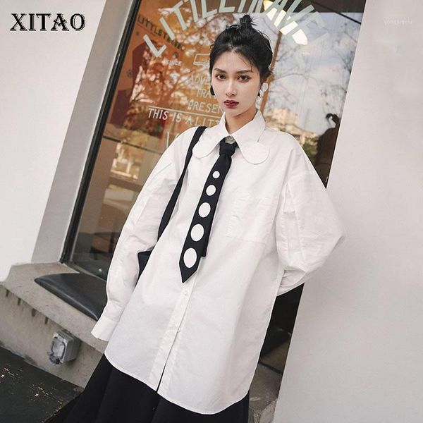

xitao vintage fashion blouse single breast 2020 spring elegant full sleeve plus size loose minority casual shirt xj38751, White