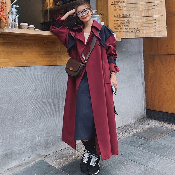 

2021 new women's trench coat design sense contrast double-breastedspring new long sleeve fashion 15f qmvx, Black;brown