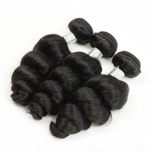 

3 bundles loose wave hair weave natural color unprocessed brazilian peruvian malaysian raw virgin indian human hair, Black