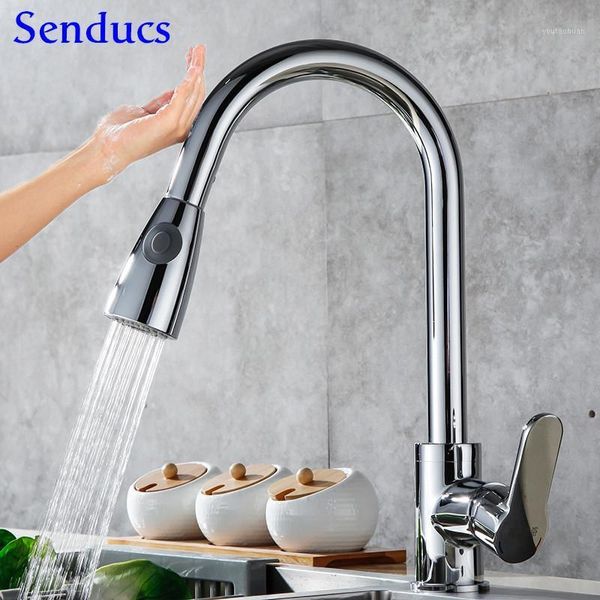 

bathroom sink faucets chrome touch kitchen mixer tap senducs pull down sensor faucet stainless steel touching taps1