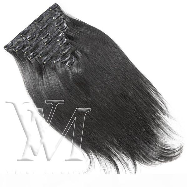 

vmae wholesale straight no shedding malaysian brazilian indian human hair natural color virgin 160g hair double drawn clip in extensions, Black