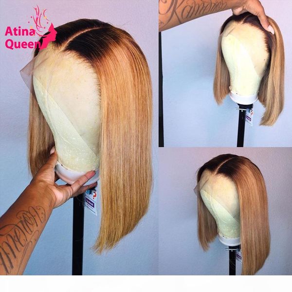 

ombre bob wig 13x6 invisible lace front wigs preplucked color honey blonde human hair wig short wigs remy can be dyed for women, Black