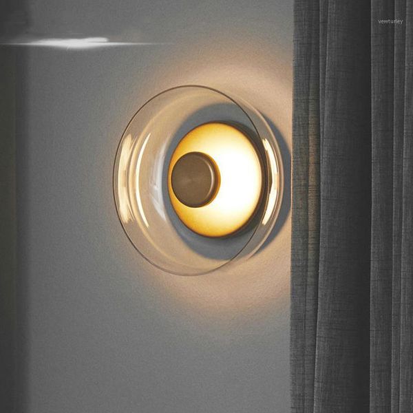 

wall lamp postmodern italy design luxurious golden 7w bowl shade led bedside bedroom living room background light sconces1