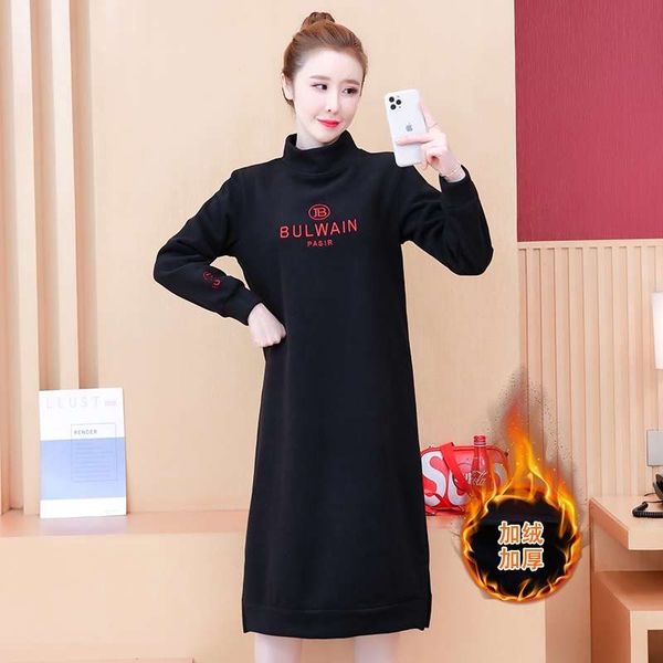 

autumn winter 2020 new large size fat mm plush thickened half high collar sweater skirt women's dress shows thin and foreign style, Black
