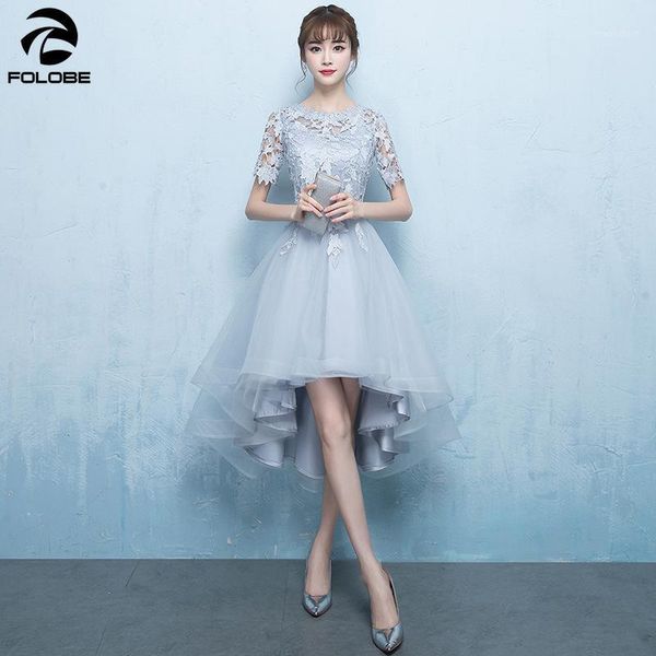 

folobe 2020 fashion high low short formal party dress sleeveless lace tulle hi lo women girls formal wear dresses vestidos1, Black;gray