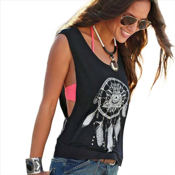 

tank women t shirt summer vest print o neck sleeveless shirt camisole loose vest t female blusas, White