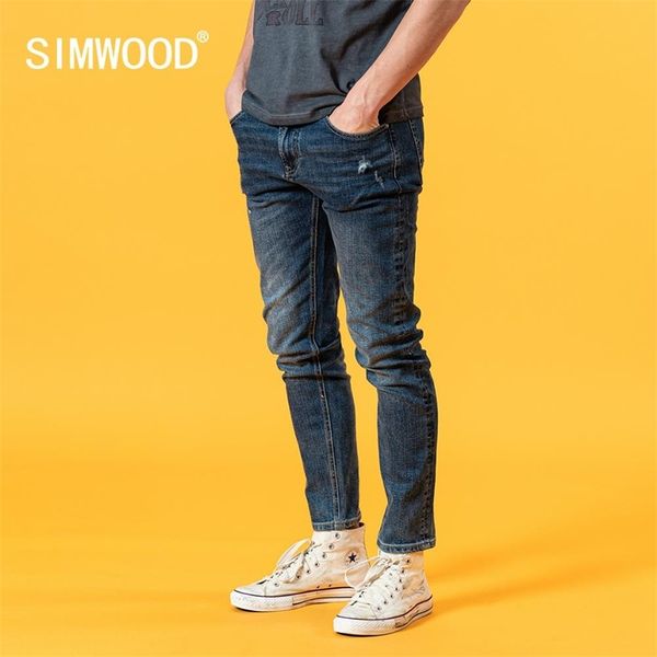 

simwood summer new slim fit jeans men fashion casual ripped hole denim trousers plus size clothing sj120388 201223, Blue
