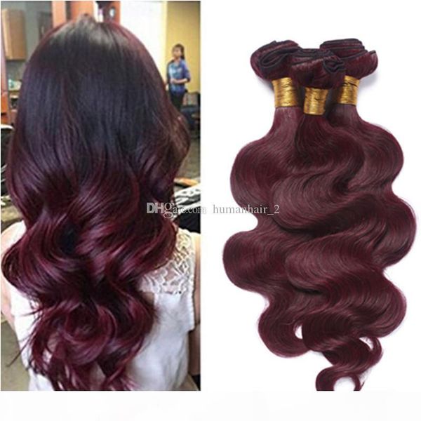 

burgundy wine red 99j brazilian peruvian malaysian indian cambodian human hair weaves body wave 3 bundles lot 99j brazillian hair extensions, Black;brown