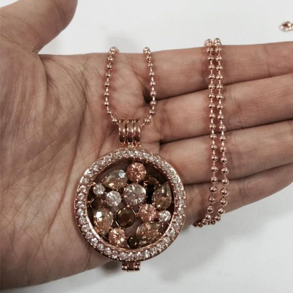 

pendant necklaces lovely necklace with full crystal coin and alloy holder plus 80cm ball chain for christmas gift 1 set, Silver