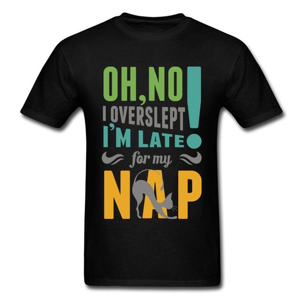 

sport lazy cats tshirt men funny letter graphic outline t-shirts famous brand cotton clothes shirt overslept i'm late for my nap