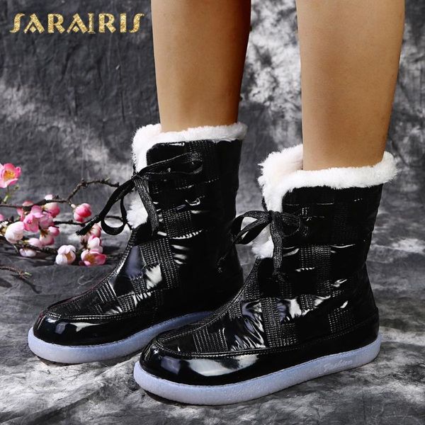 

sarairis fashion new 2021 platform comfy warm snow booties woman shoes plush lace-up solid low heel winter comfy boots female, Black