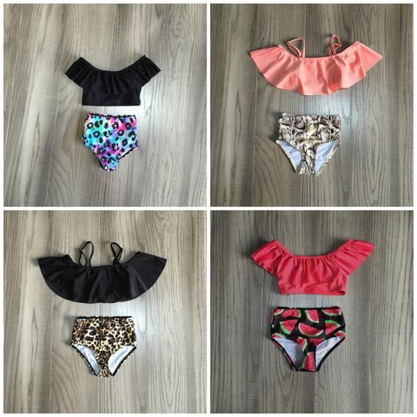 

girlymax 2 pieces summer baby girls children clothes mommy &me suspender swimsuit leopard tie dyed boutique set ruffles bikini y200623, White