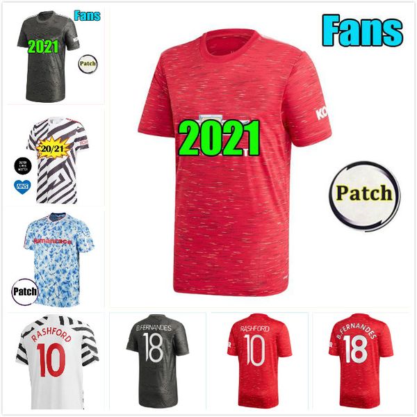 

manchester 2020 2021 united utd soccer jersey cavani van de beek b. fernandes jerseys martial rashford football shirts 20 21 man+kids kit, Black