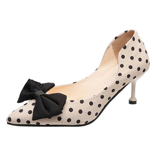 

sagace fashion womens high heels with bows polka dot butterfly knot thin heels pointed toe shoes pumps women shoes female 2021, Black