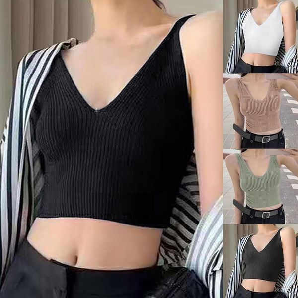 

camisoles & tanks women padded bra panties set soft backless wireless bras seamless underwear lingerie fitness vest1, Black;white