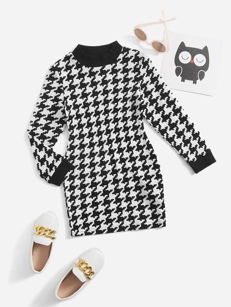 

toddler girls houndstooth mock neck dress she, Red;yellow