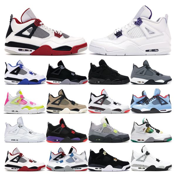 

new mens trainers basketball shoes 4s jumpman 4 black cat white cement purple cactus jack fired red bred womens men sports sneakers fashion