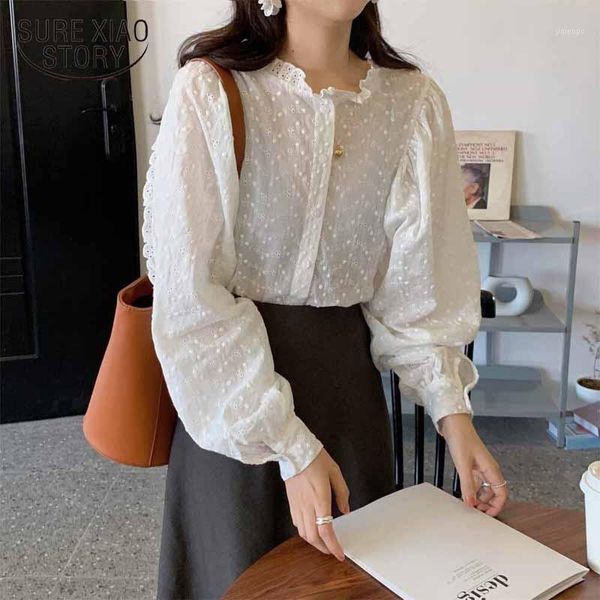 

women's blouses & shirts vintage woman white blouse 2021 autumn solid chic women puff long sleeve sweet blusas korean style 109701