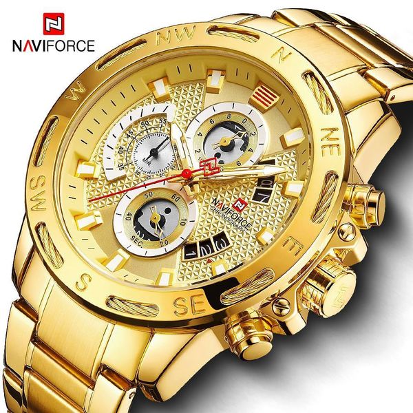 

naviforce men watches waterproof stainless steel quartz watch male chronograph military clock wrist watch relogio masculino t200113, Slivery;brown